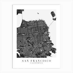 San Francisco California Minimal Black Mono Street Map  Art Print