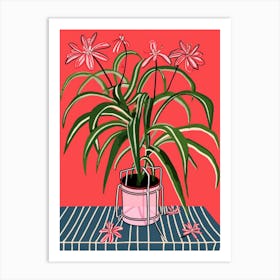Pink And Red Plant Illustration Spider Plant 3 Art Print