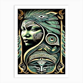 Queen Charlotte Warrior Princess - Neo-Native Woman Carving Art Print