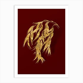 Vintage Babylon Willow Botanical in Gold on Red n.0146 Art Print