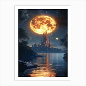 Full Moon Over A Castle Art Print