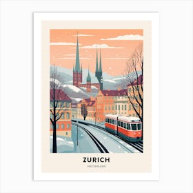 Vintage Winter Travel Poster Zurich Switzerland 4 Art Print