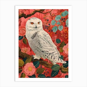 Floral Animal Painting Snowy Owl 3 Art Print