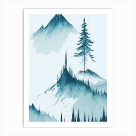 Mountain And Forest In Minimalist Watercolor Vertical Composition 339 Art Print