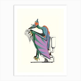 Dinosaur, Pterodactyl On Toilet Art Print