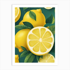 Lemons On Green Background Art Print