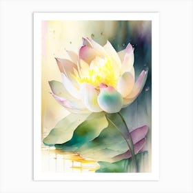 Lotus Flower In Garden Storybook Watercolour 4 Art Print