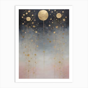 Wabi Sabi Dreams Collection 10 - Japanese Minimalism Abstract Moon Stars Mountains and Trees in Pale Neutral Pastels And Gold Leaf - Soul Scapes Nursery Baby Child or Meditation Room Tranquil Paintings For Serenity and Calm in Your Home Art Print