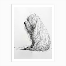 Hairy Dog Black & White Line Sketch Art Print