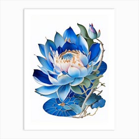 Blue Lotus Decoupage 3 Art Print