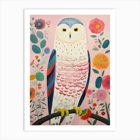 Pink Scandi Snowy Owl 4 Art Print