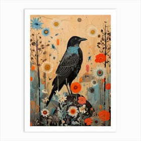 Crow 3 Detailed Bird Painting Art Print