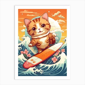 Kawaii Cat Drawings Surfing 3 Art Print
