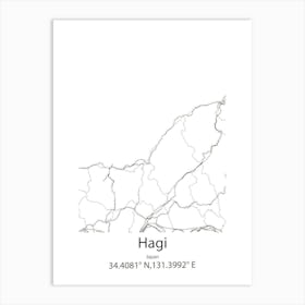 Hagi,Japan Minimalist Map Art Print