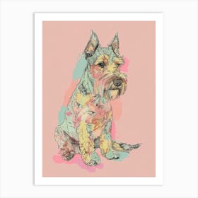Welsh Terrier Dog Pastel Line Watercolour Illustration  2 Art Print