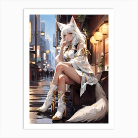 Anime Girl With White Fur Art Print