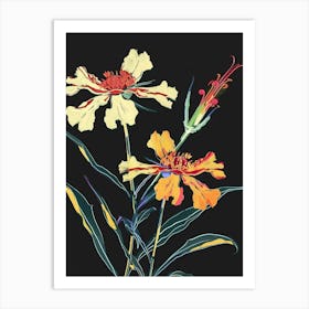 Neon Flowers On Black Marigold 2 Art Print