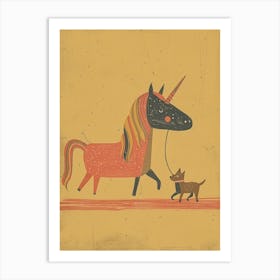 Unicorn Walking A Dog Muted Pastels 1 Art Print