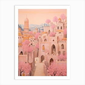 Nazareth Israel 2 Vintage Pink Travel Illustration Art Print