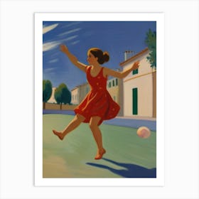 Girl Kicking A Ball Art Print