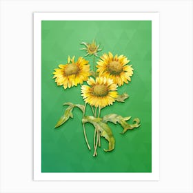 Vintage Blanket Flowers Botanical Art on Classic Green n.0431 Art Print