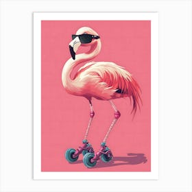 Flamingo On Roller Skates 2 Art Print