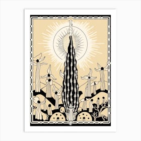 B&W Cactus Illustration Ladyfinger Cactus 3 Art Print