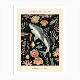 Whale Shark Seascape Black Background Illustration 2 Poster Art Print