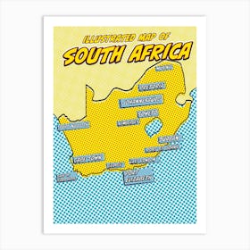 Pop Art Illustrated Map Of South Africa Art Print