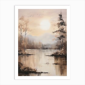Lake In The Woods In Autumn, Painting 14 Art Print