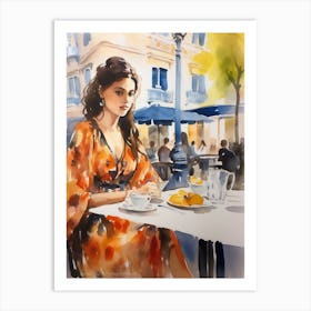At A Cafe In Bilbao Spain Watercolour Art Print