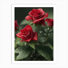 Red Roses At Rainy With Water Droplets Vertical Composition 89 Art Print