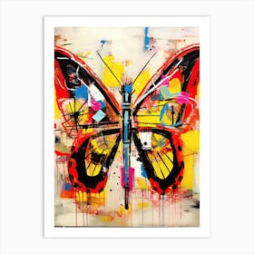 Butterfly yellow, red in Basquiat's Style Art Print
