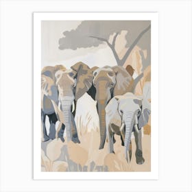 Elephants Pastels Jungle Illustration 3 Art Print