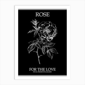 Black And White Rose Line Drawing 4 Poster Inverted Art Print