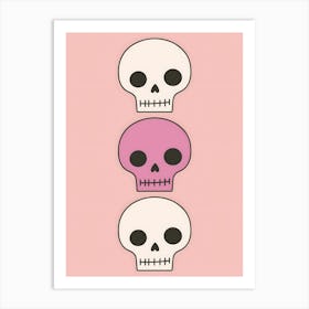 Three Skulls On A Pink Background Art Print