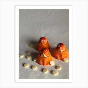 Three Orange Cupcakes Art Print