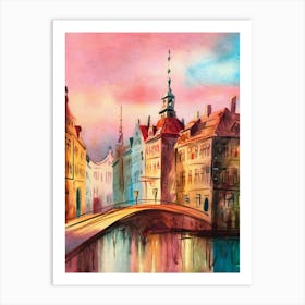 Watercolor Of A City Art Print