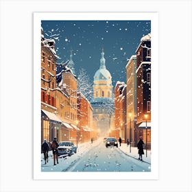 Winter Travel Night Illustration Budapest Hungary 4 Art Print