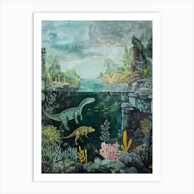 Underwater Dinosaur Painting Art Print