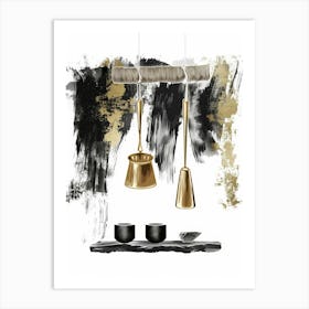 Gold And Black Teapots Art Print