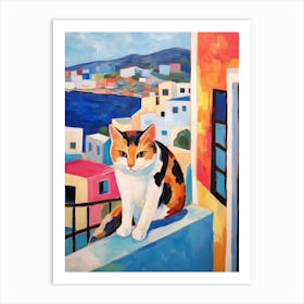 Painting Of A Cat In Mykonos Greece 3 Art Print
