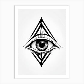 Digital Art, Symbol, Third Eye Simple Black & White Illustration 2 Art Print