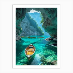 Boat In A Cave Art Print