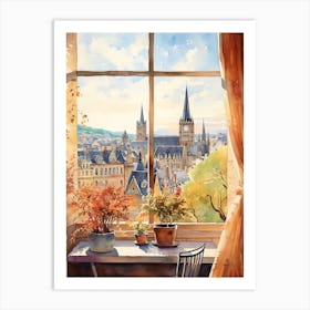 Window View Of Luxembourg City Luxembourg In Autumn Fall, Watercolour 4 Art Print
