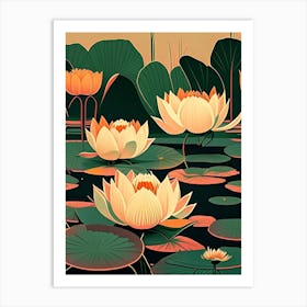 Lotus Flowers In Park Retro Illustration 2 Art Print