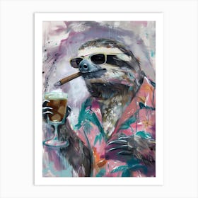 Animal Party: Crumpled Cute Critters with Cocktails and Cigars Sloth 3 Art Print