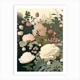 Mixed Perennial Beds Of Peonies 3 Vintage Sketch Art Print