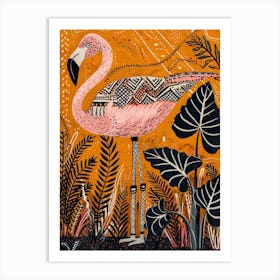 Greater Flamingo And Alocasia Elephant Ear Boho Print 4 Art Print