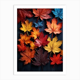 Autumn Leaves On Wooden Background 3 Art Print